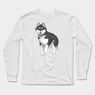 Black and White Siberian Husky Dog Blue Eyes Long Sleeve T-Shirt